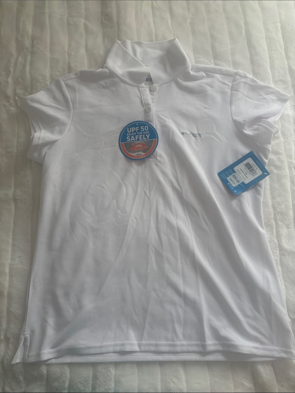 Women’s Columbia White Short Sleeve UPF Polo